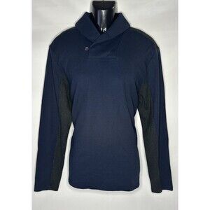 NWT Calvin Klein Navy Cadet Blue Pull over Knit Shawl Button Collar Sz L